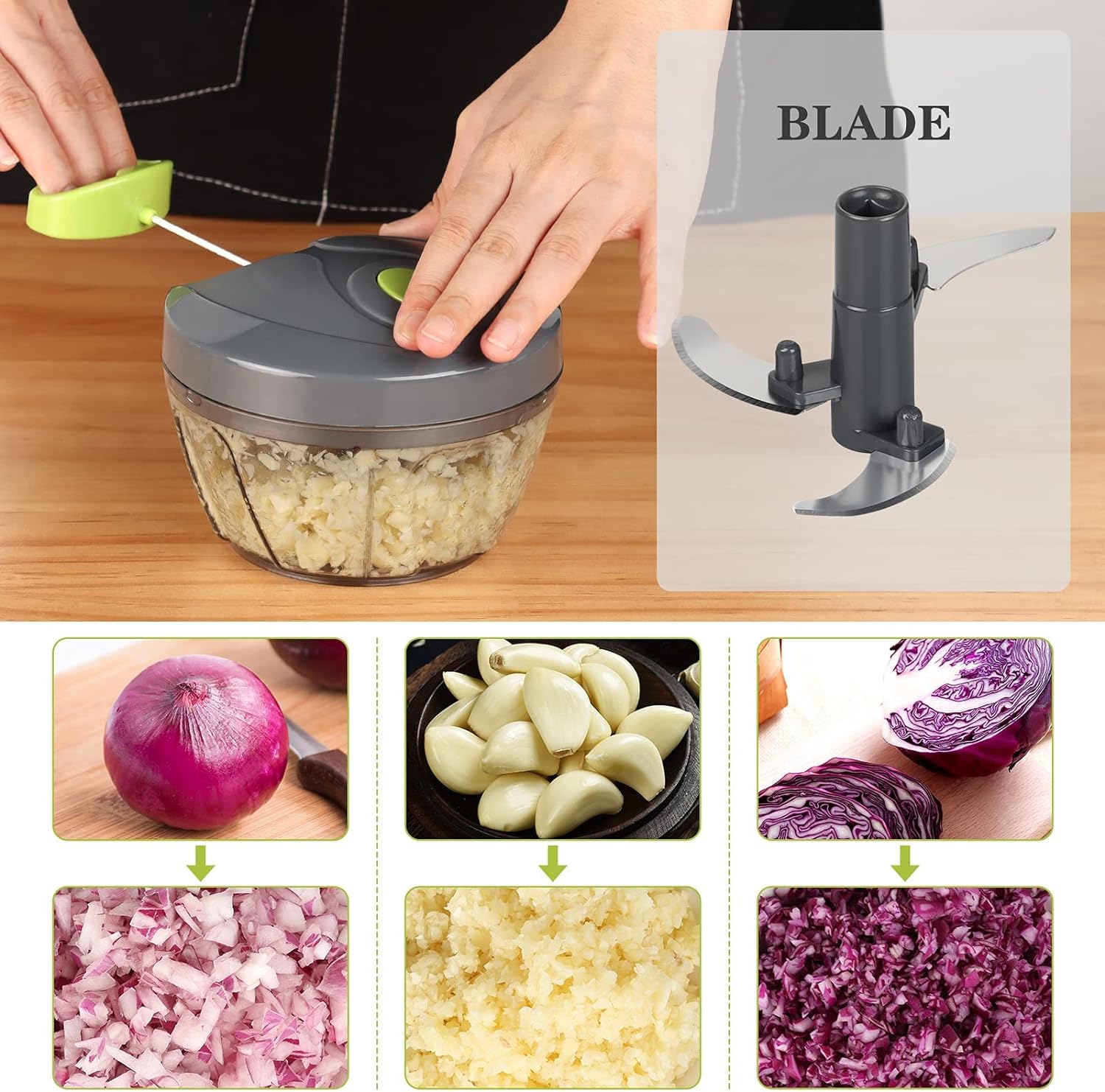 Manual Food Chopper, Vegetable Cutter, Chopper, Hand String Chopper, Smoothie Blender -900ml Manual Food Chopper, Vegetable Cutter, Chopper, Hand String Chopper, Smoothie Blender -900ml